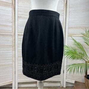 Vintage ERAZ Embellished Beaded Black Wool Skirt 10
